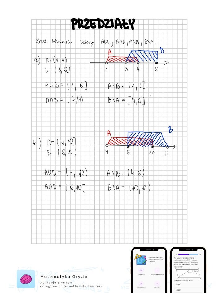 działania na przedziałach, suma iloczyn różnica 