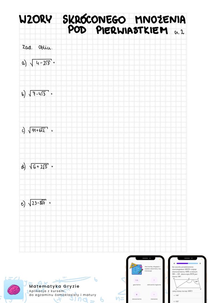 Wzory skróconego mnożenia pod pierwiastkiem zadania