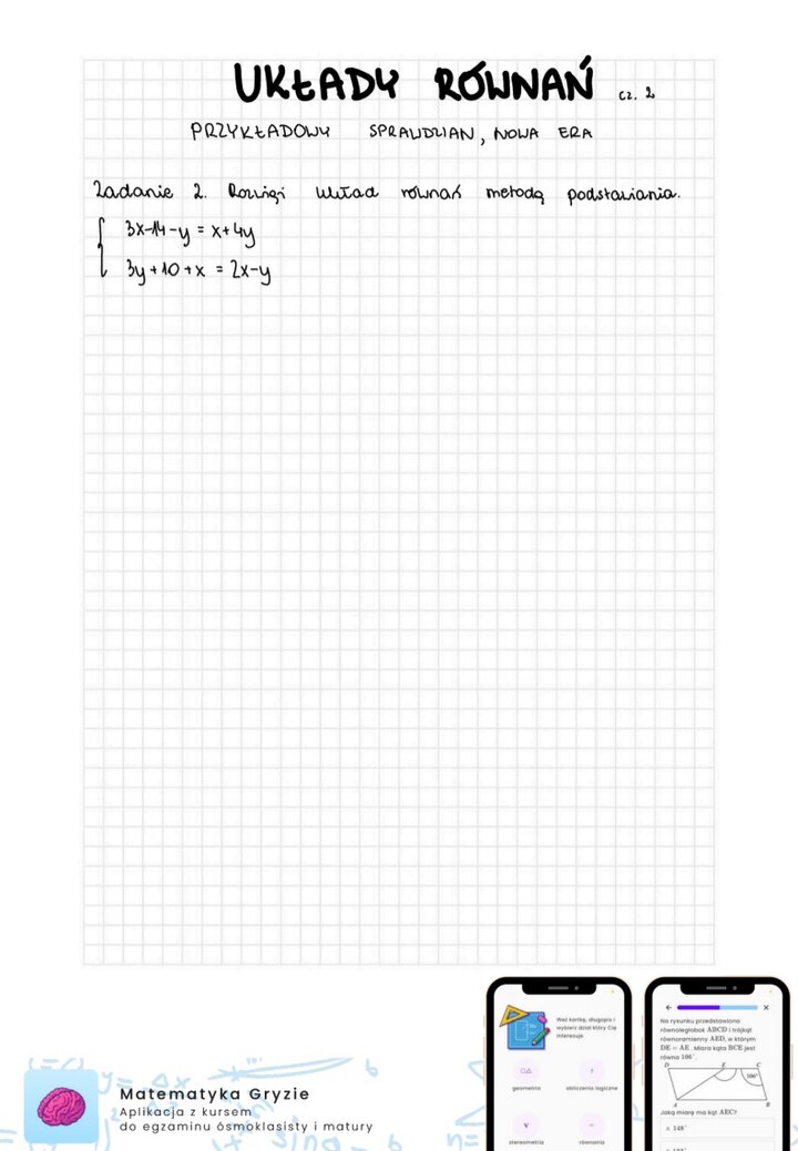 Zadania na sprawdzian z działu układy równań. Wyznaczanie układów równań i obliczanie niewiadomych. 