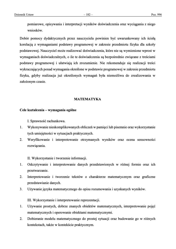 Fragment dokumentu z wymaganiami edukacyjnymi z matematyki dla uczniów przygotowujących się do egzaminu ósmoklasisty.