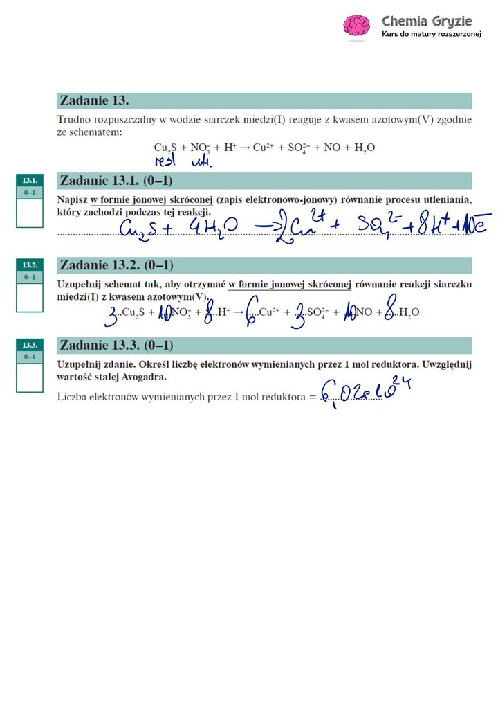 Matura Próbna Chemia Operon 2025 - zadanie 13 rozwiązanie