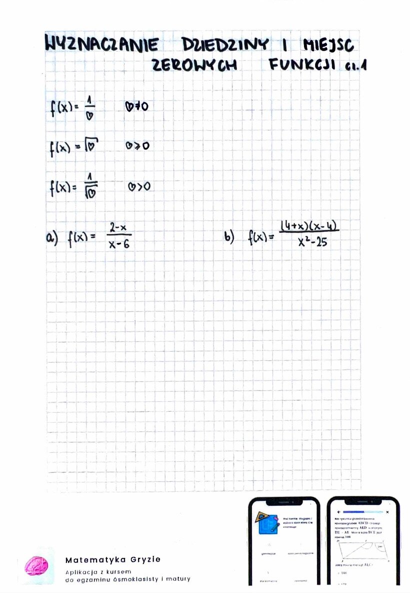 Wyznaczanie dziedziny i miejsc zerowych funkcji zadania do rozwiązania cz. 1 pdf