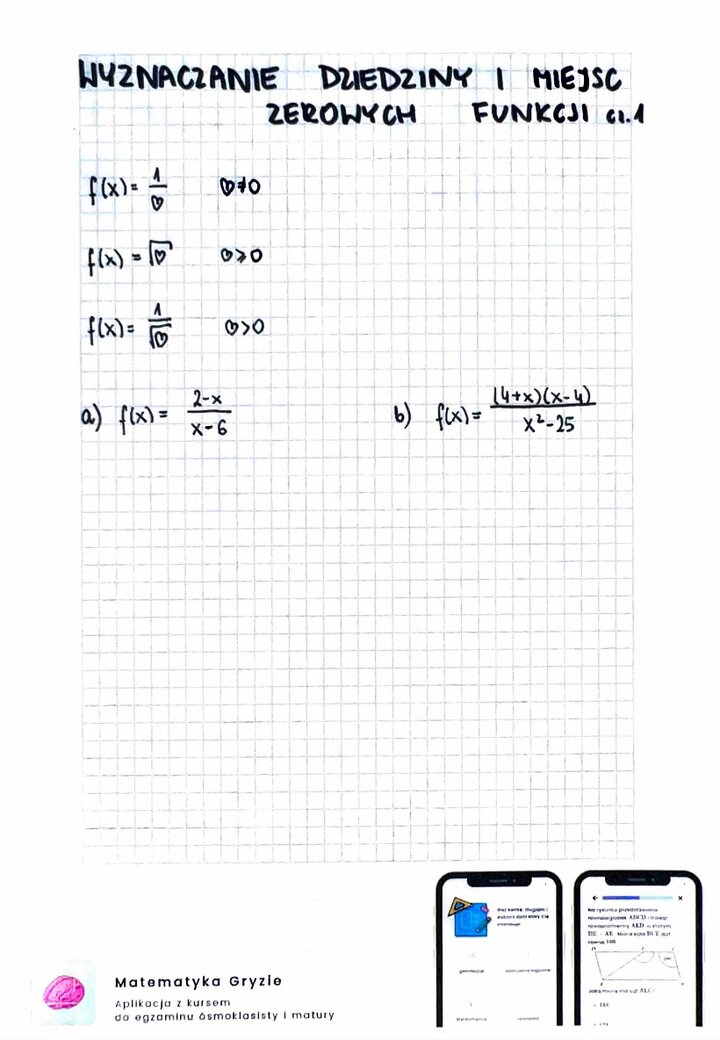 Wyznaczanie dziedziny i miejsc zerowych funkcji zadania do rozwiązania cz. 1 pdf