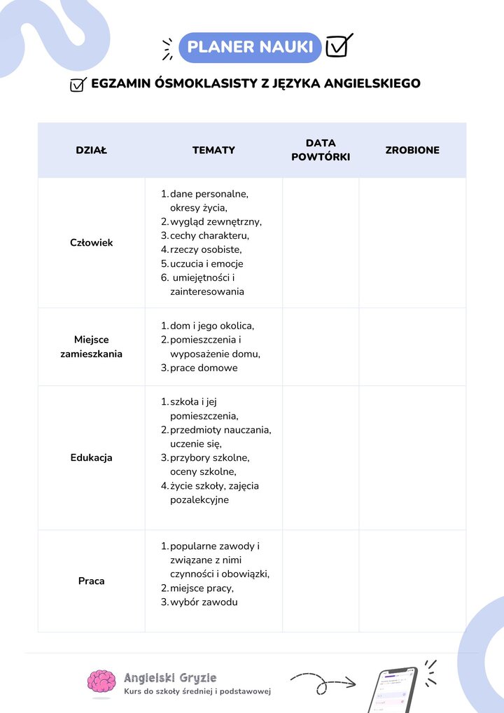 Planer nauki do egzaminu ósmoklasisty z języka angielskiego 2025