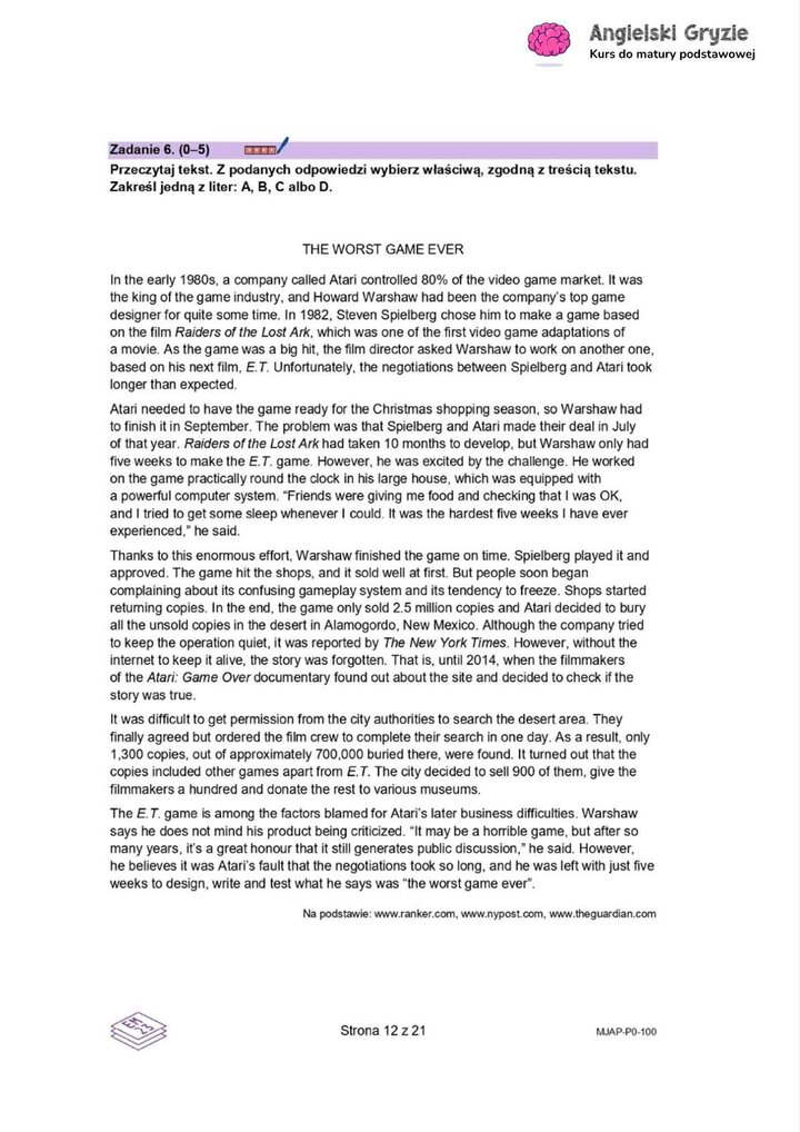 Tekst do zadań na rozumienie tekstu czytanego.