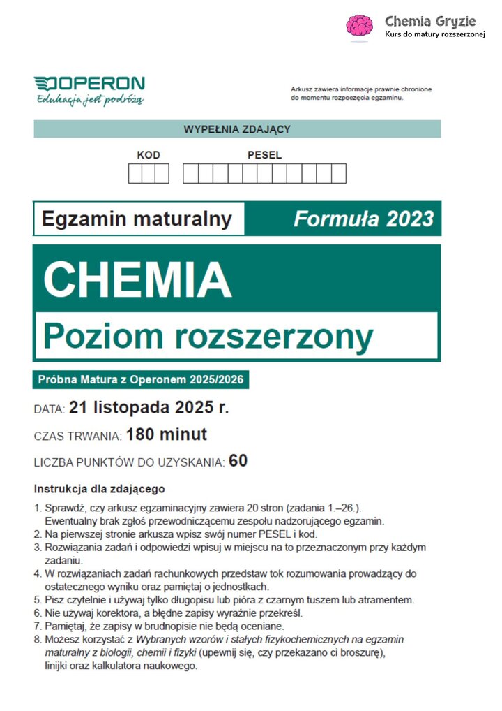 Matura Próbna Chemia Operon 2025