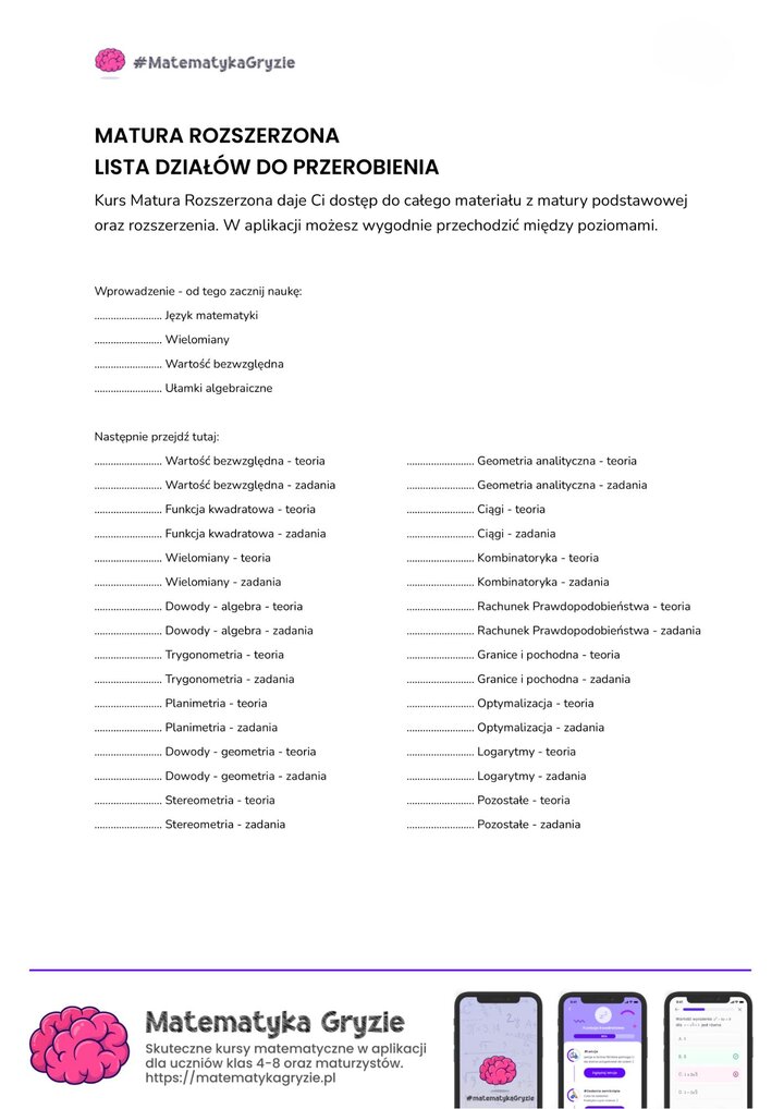 Planer nauki do matury rozszerzonej z matematyki