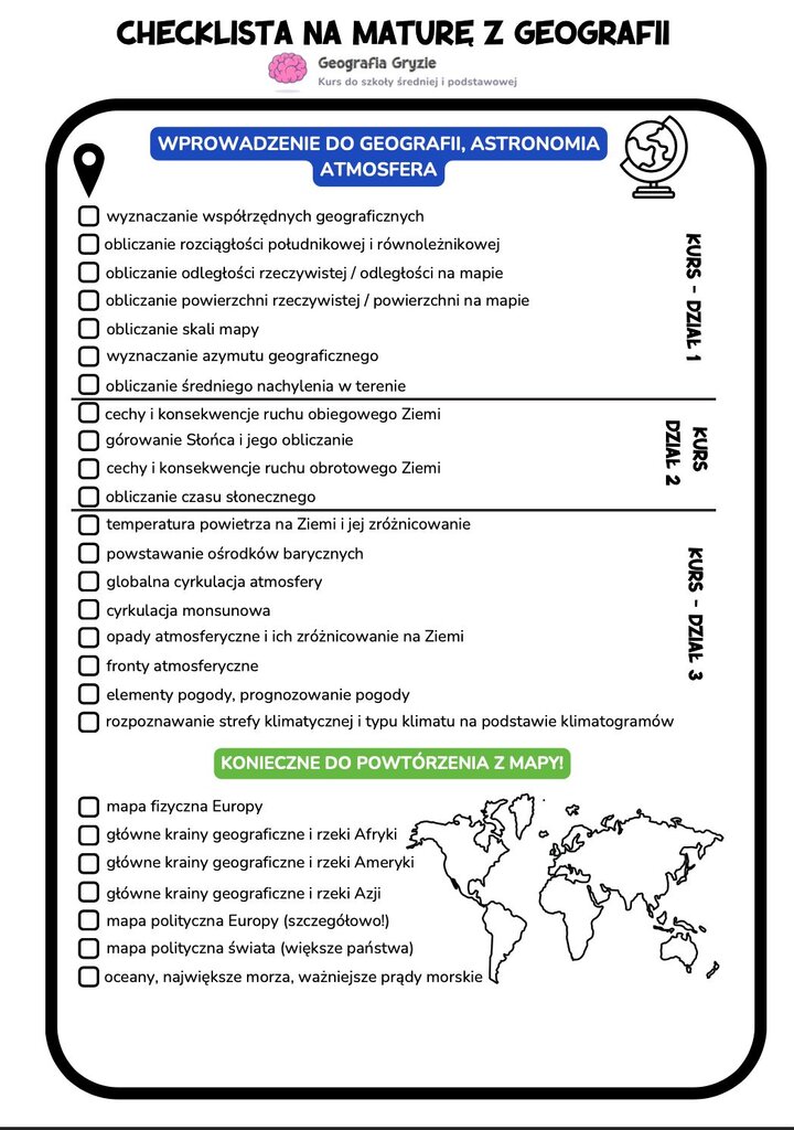 checklista na maturę z geografii 2025