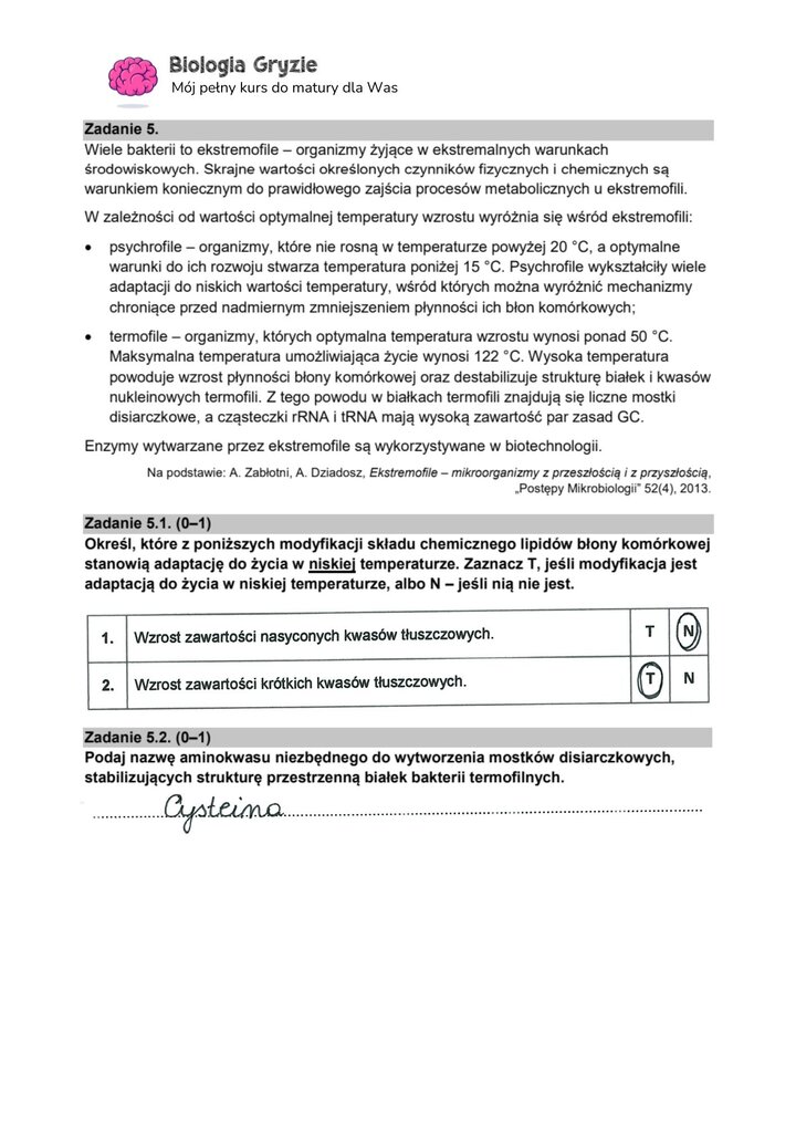 zadanie 5.1 5.2 matura CKE biologia formuła 2015