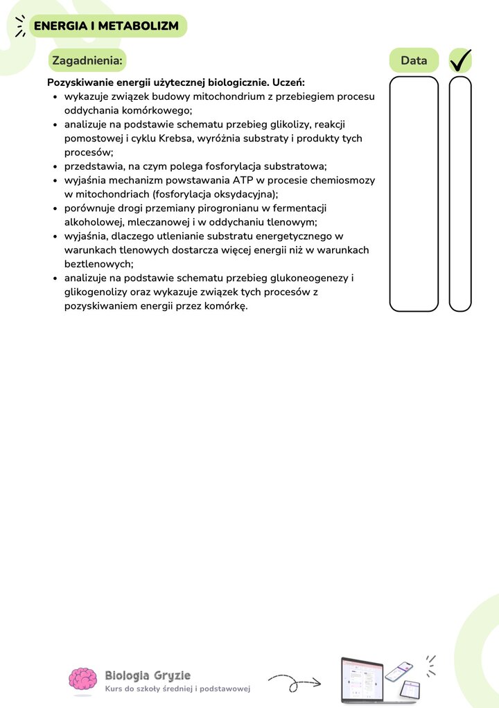 Planer nauki do matury z biologii