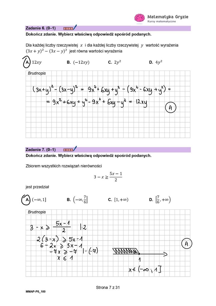 Zadanie z matematyki z użyciem wzorów skróconego mnożenia oraz rozwiązywanie nierówności. 