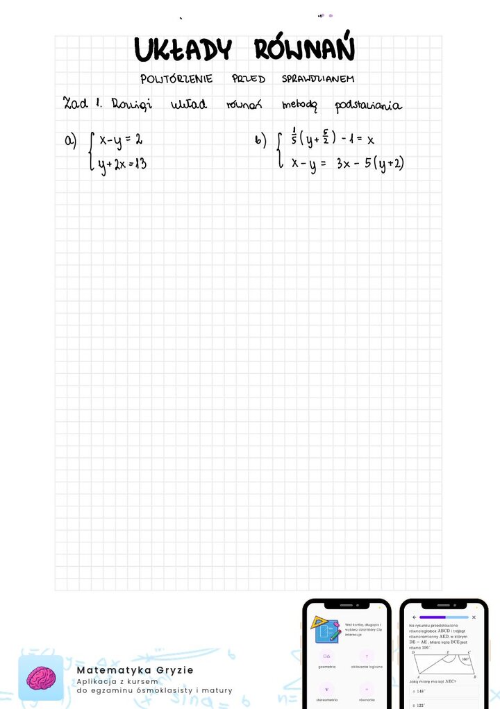 Zadania na sprawdzian układy równań