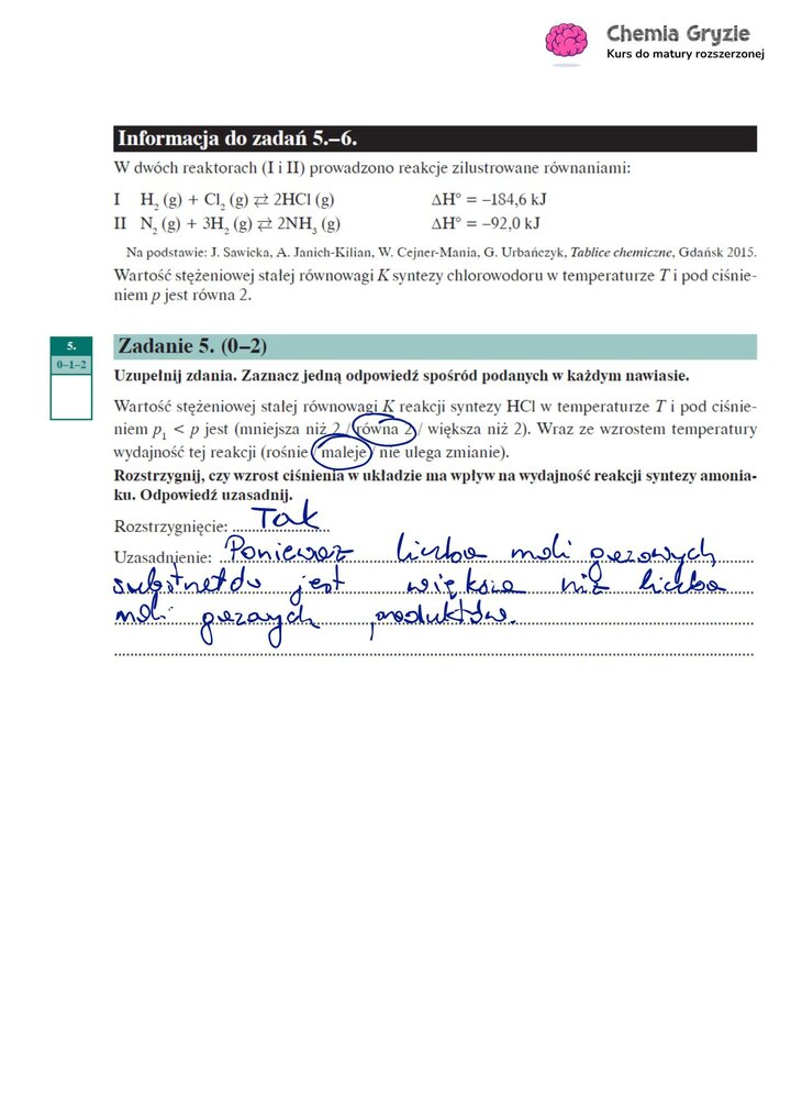 Matura Próbna Chemia Operon 2025 - zadanie 5 rozwiązanie