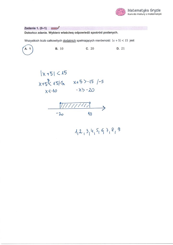 Zadanie z matury z matematyki (1) z rozwiązaną nierównością z wartością bezwzględną i zliczaniem liczb całkowitych.