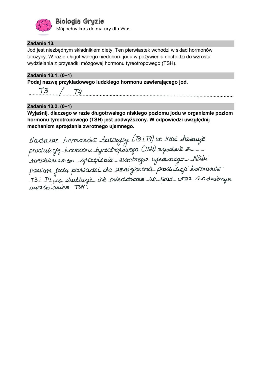 zadanie 13 matura CKE biologia formuła 2015