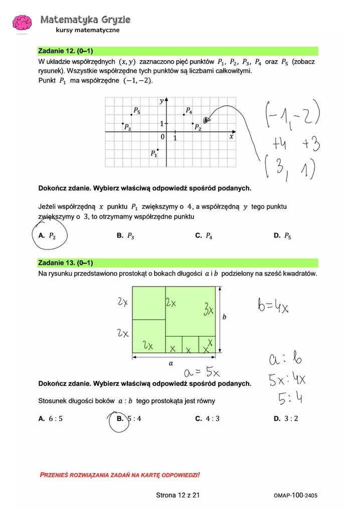 zadanie 12, 13 egzamin ósmoklasisty CKE matematyka