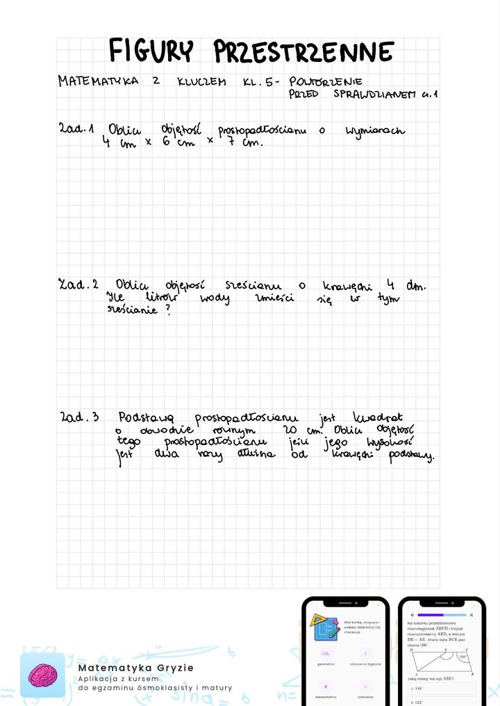 Zadania na sprawdzian matematyka z kluczem klasa 5 - figury przestrzenne