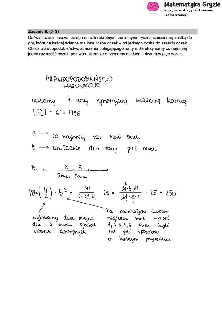 Fragment arkusza maturalnego z matematyki rozszerzonej - zadanie z wykorzystaniem własności prawdopodobieństwa warunkowego. 