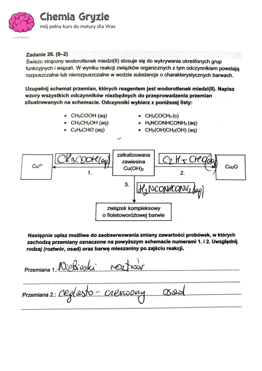 zadanie 26 matura CKE chemia formuła 2015