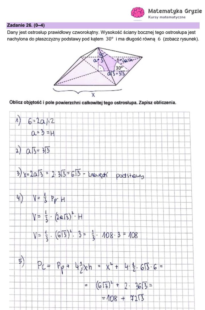 Fragment arkusza maturalnego z matematyki – zadania zamknięte ze stereometrii