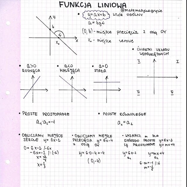 notatki do matury z matematyki - funkcja liniowa