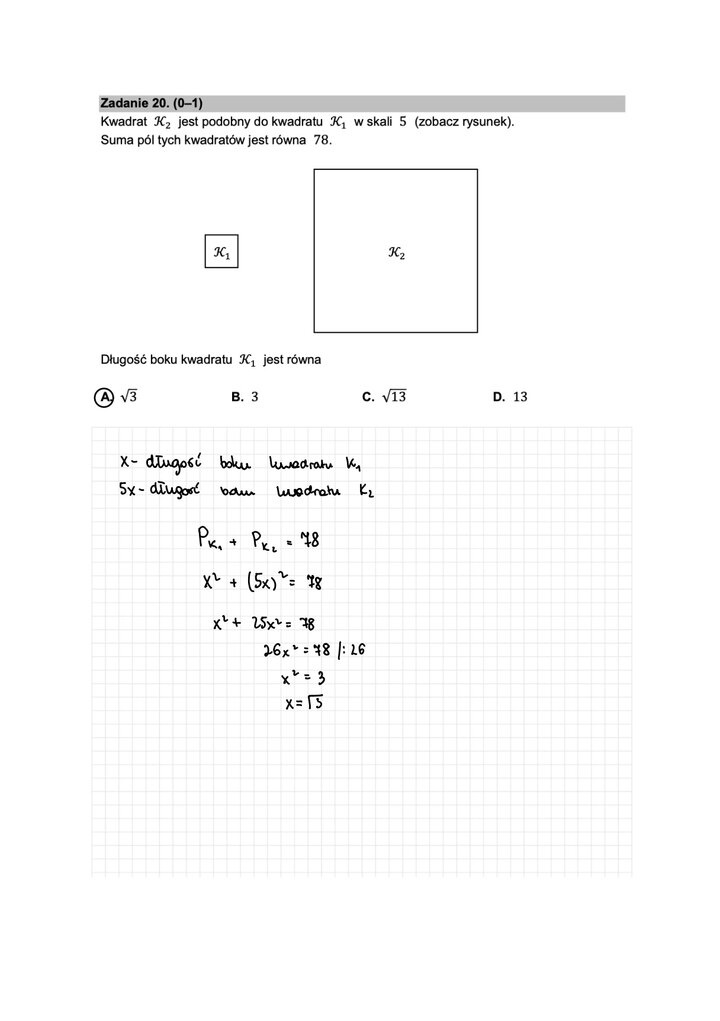 Fragment arkusza maturalnego  z matematyki podstawowej - zadanie z zakresu podobieństwa figur.