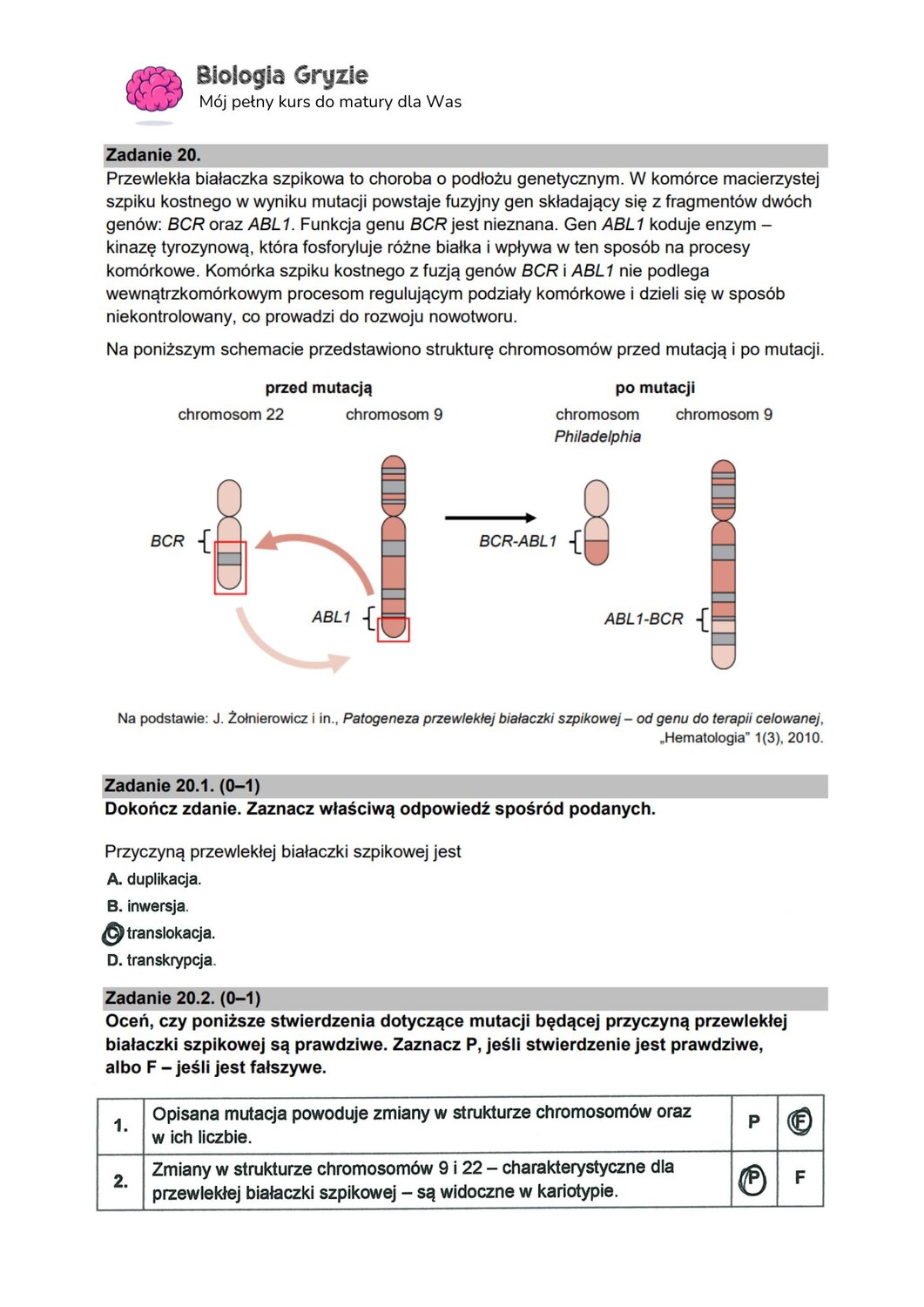 zadanie 20 matura CKE biologia formuła 2015