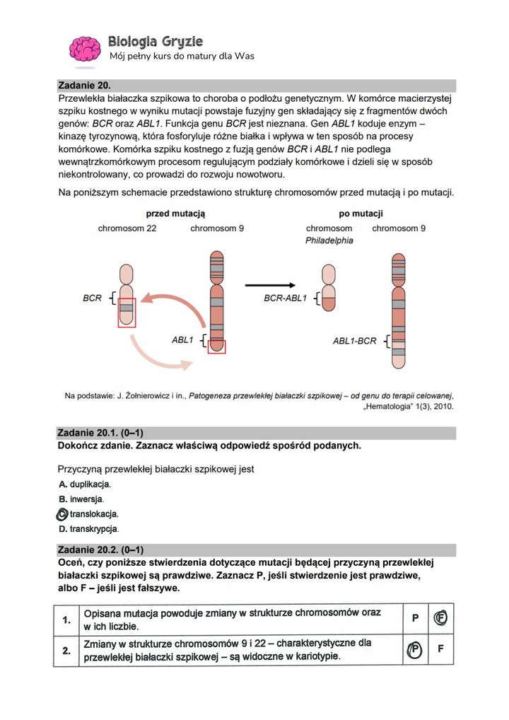 zadanie 20 matura CKE biologia formuła 2015