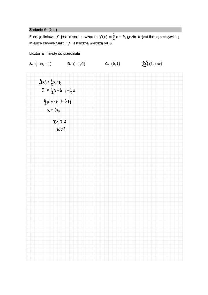 Fragment arkusza maturalnego  z matematyki podstawowej - zadanie z zastosowaniem wzoru funkcji liniowej.