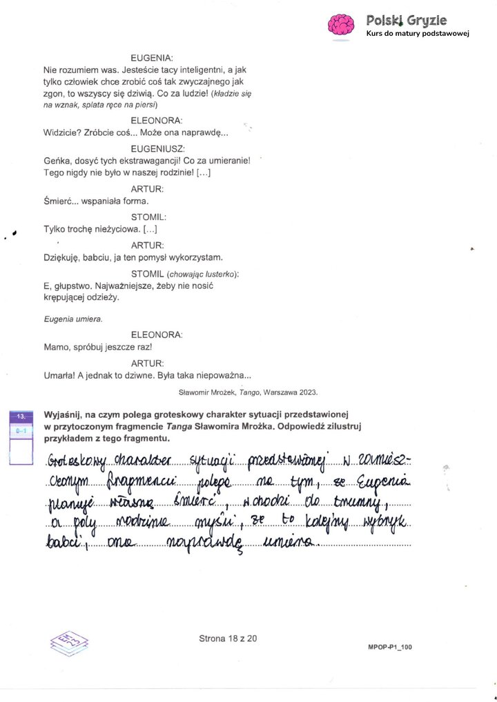 Fragment arkusza maturalnego z języka polskiego – pytania dotyczące wybranych lektur obowiązkowych.