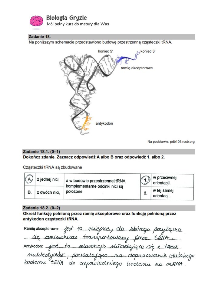 zadanie 18 matura CKE biologia formuła 2015