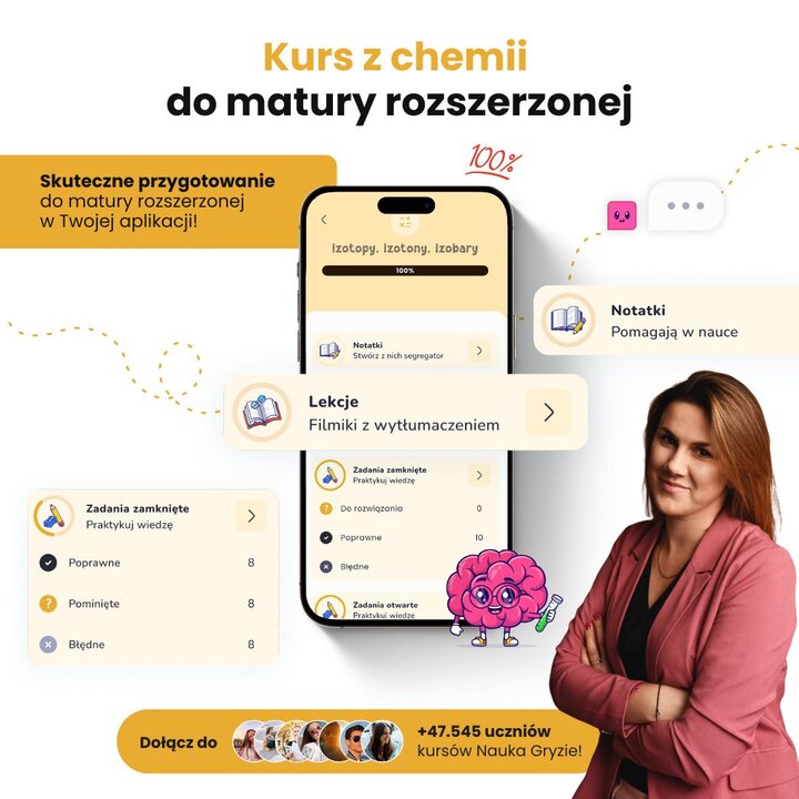 Kurs z chemii do matury rozszerzonej w aplikacji mobilnej Nauka Gryzie.
