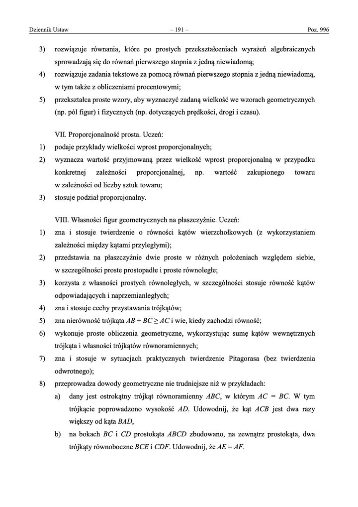 Zestawienie wymagań edukacyjnych z matematyki do egzaminu ósmoklasisty, podzielone na działy: liczby, wyrażenia algebraiczne, geometria i statystyka.