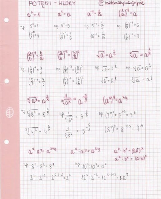 notatki do matury z matematyki - potęgi wzory