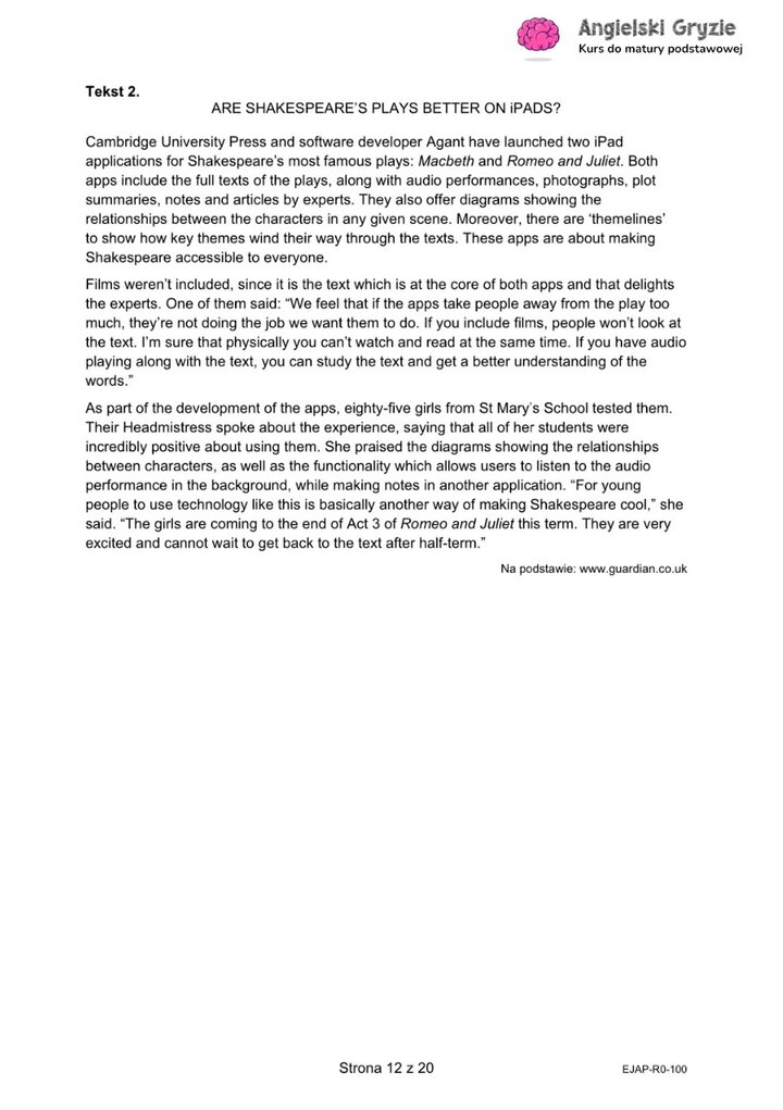 Teksty do zadań na rozumienie tekstu czytanego.