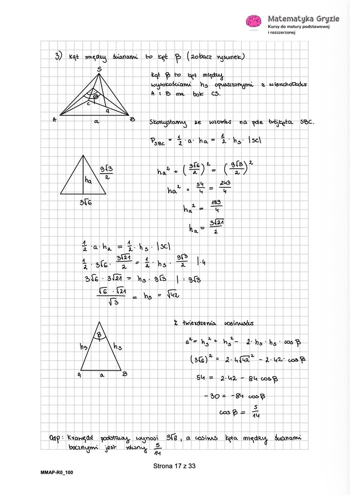 Rozwiązania do arkusza maturalnego z matematyki rozszerzonej Maj 2026 - schemat rozwiązania zadania otwartego.