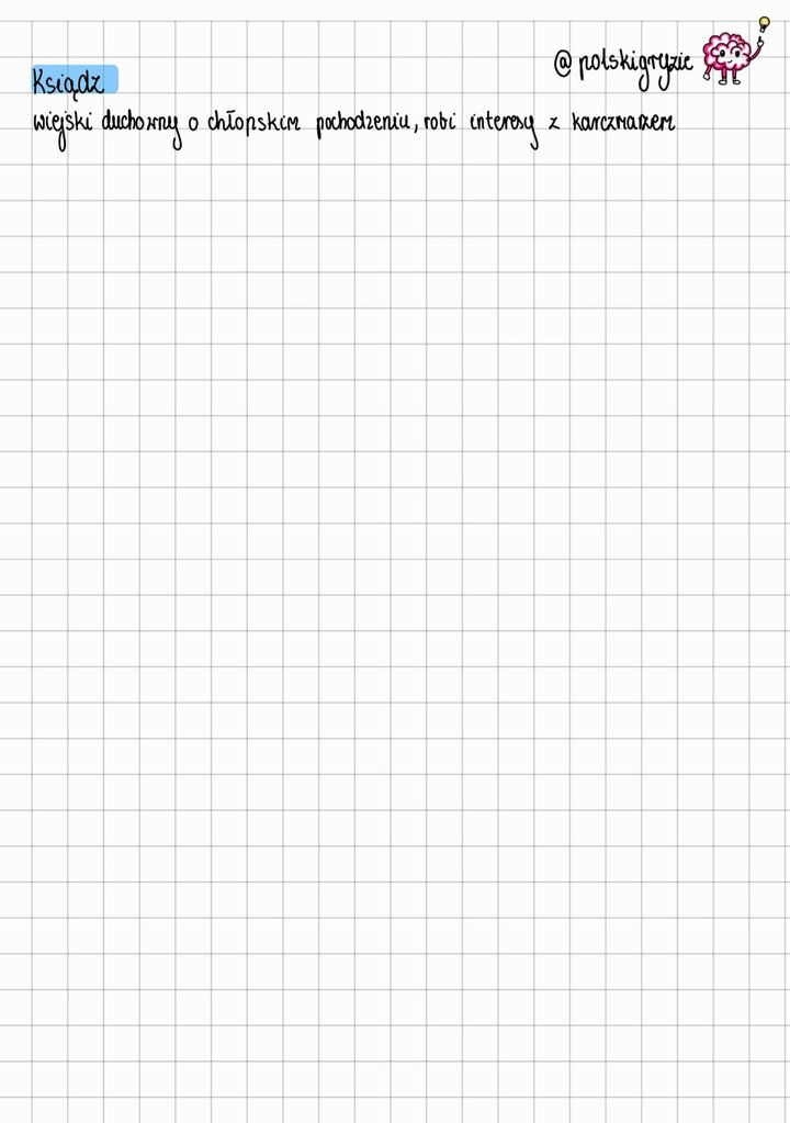 Krótka charakterystyka postaci Księdza z "Wesela" Wyspiańskiego, wiejskiego duchownego o chłopskim pochodzeniu, który robi interesy z karczmarzem