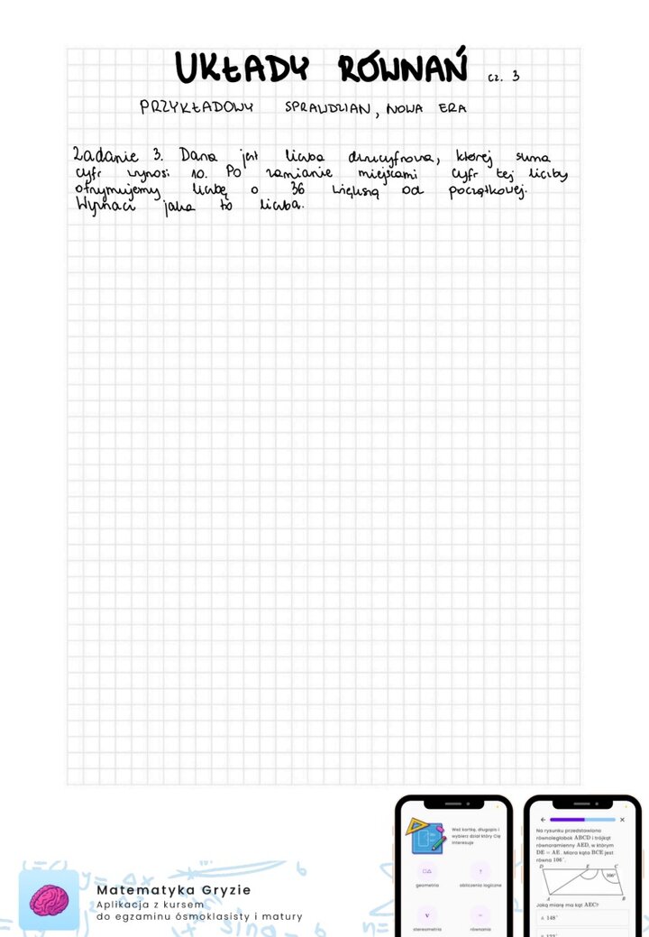 Zadania na sprawdzian z działu układy równań. Wyznaczanie układów równań i obliczanie niewiadomych. 