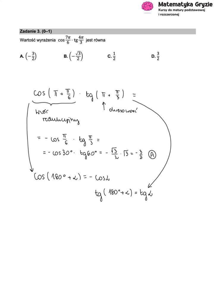 Fragment arkusza maturalnego z matematyki rozszerzonej - obliczanie wartości wyrażania trygonometrycznego.