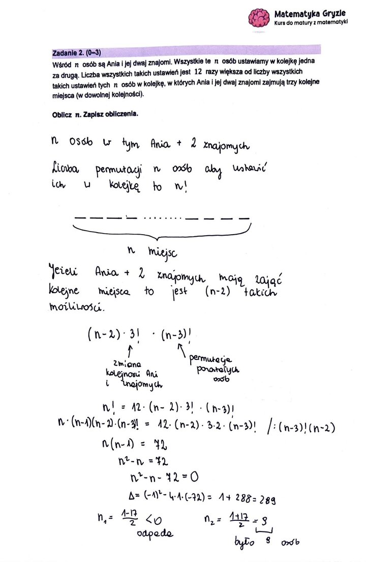 Fragment arkusza maturalnego z matematyki rozszerzonej - zadania tekstowe z wykorzystaniem własności z kombinatoryki.