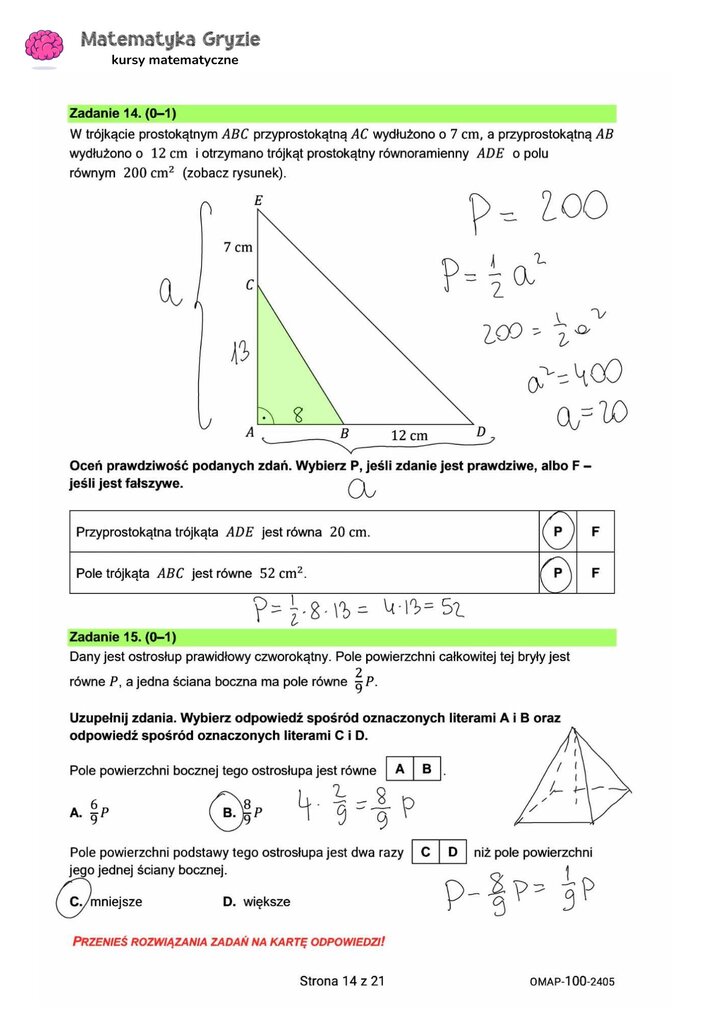 zadanie 14, 15 egzamin ósmoklasisty CKE matematyka