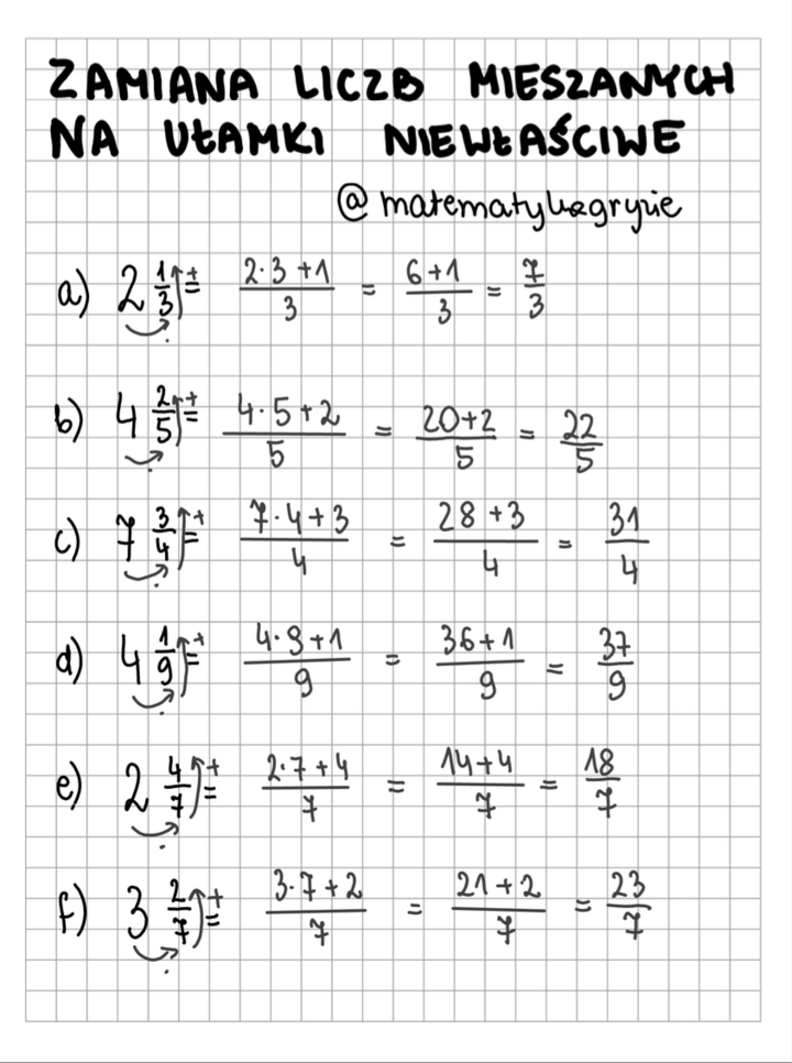 Zamiana liczb mieszanych na ułamki niewłaściwe