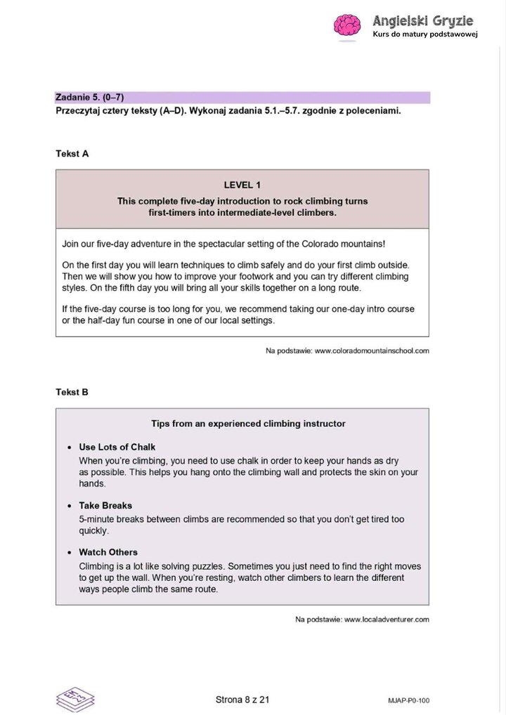 Teksty do zadań na rozumienie tekstu czytanego.