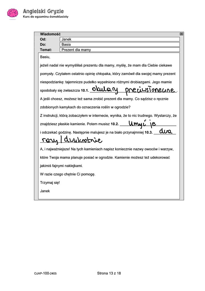 zadanie 10 egzamin ósmoklasisty CKE język angielski