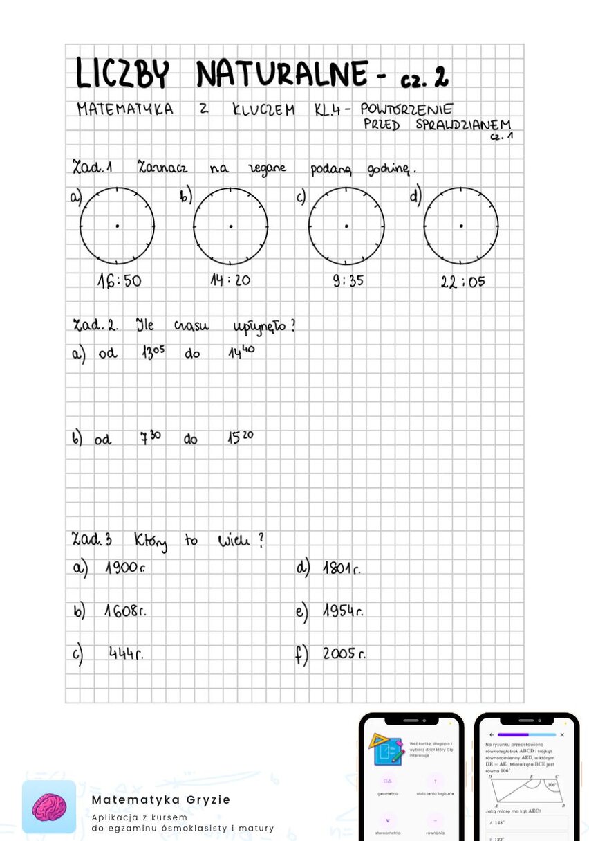 Zadania na sprawdzian matematyka z kluczem klasa 4 - liczby naturalne cz.2