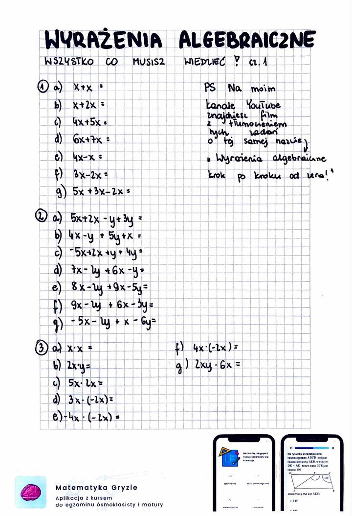 Wyrażenia algebraiczne pdf cz. 1