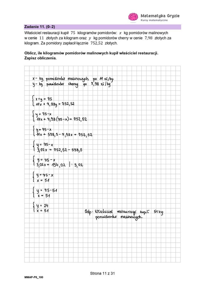 Zadanie otwarte z matematyki z obliczeniami logicznymi. 