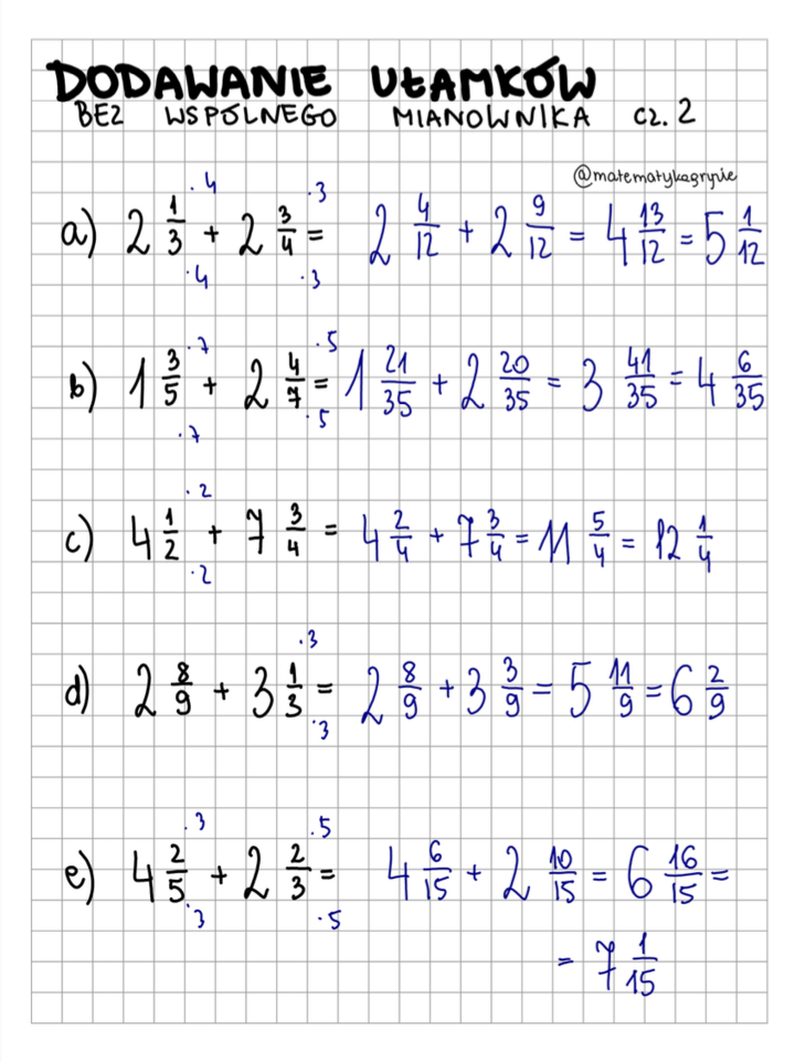 Dodawanie ułamków bez wspólnego mianownika