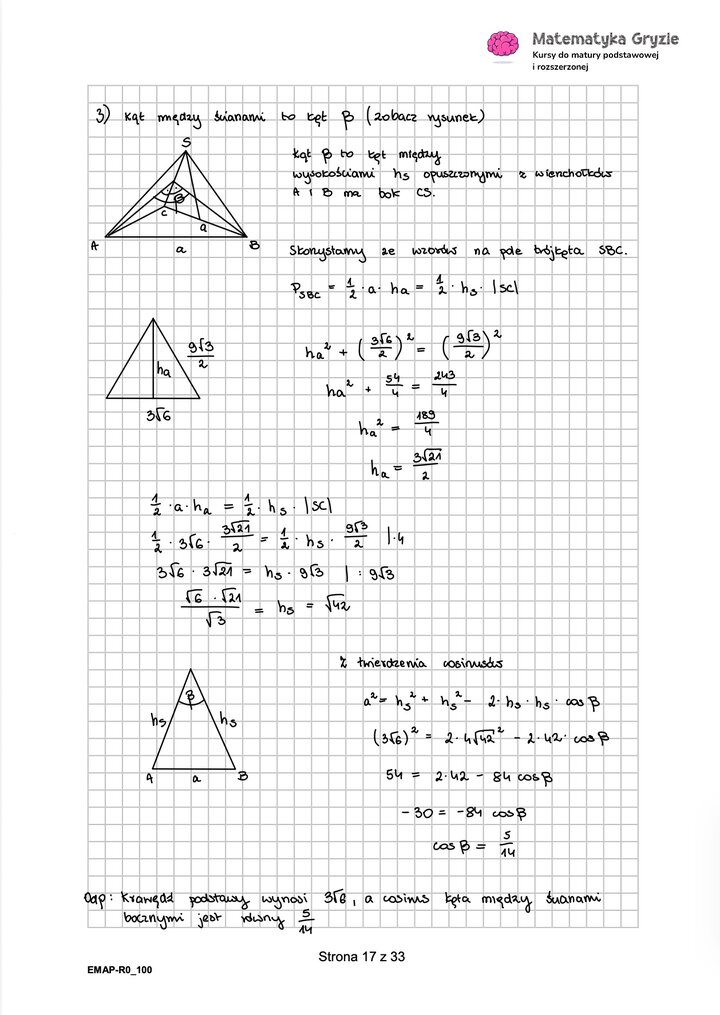 Rozwiązania do arkusza maturalnego z matematyki rozszerzonej Maj 2026 - schemat rozwiązania zadania otwartego.