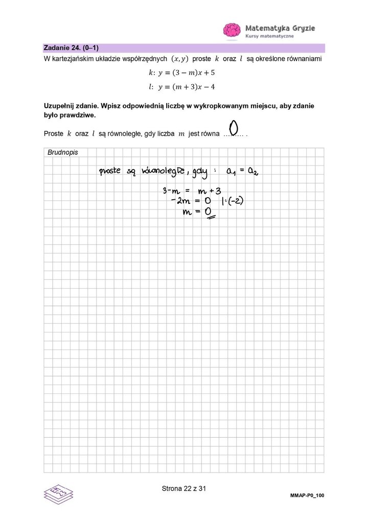 Zadanie z matematyki z zastosowaniem własności o prostych równoległych.